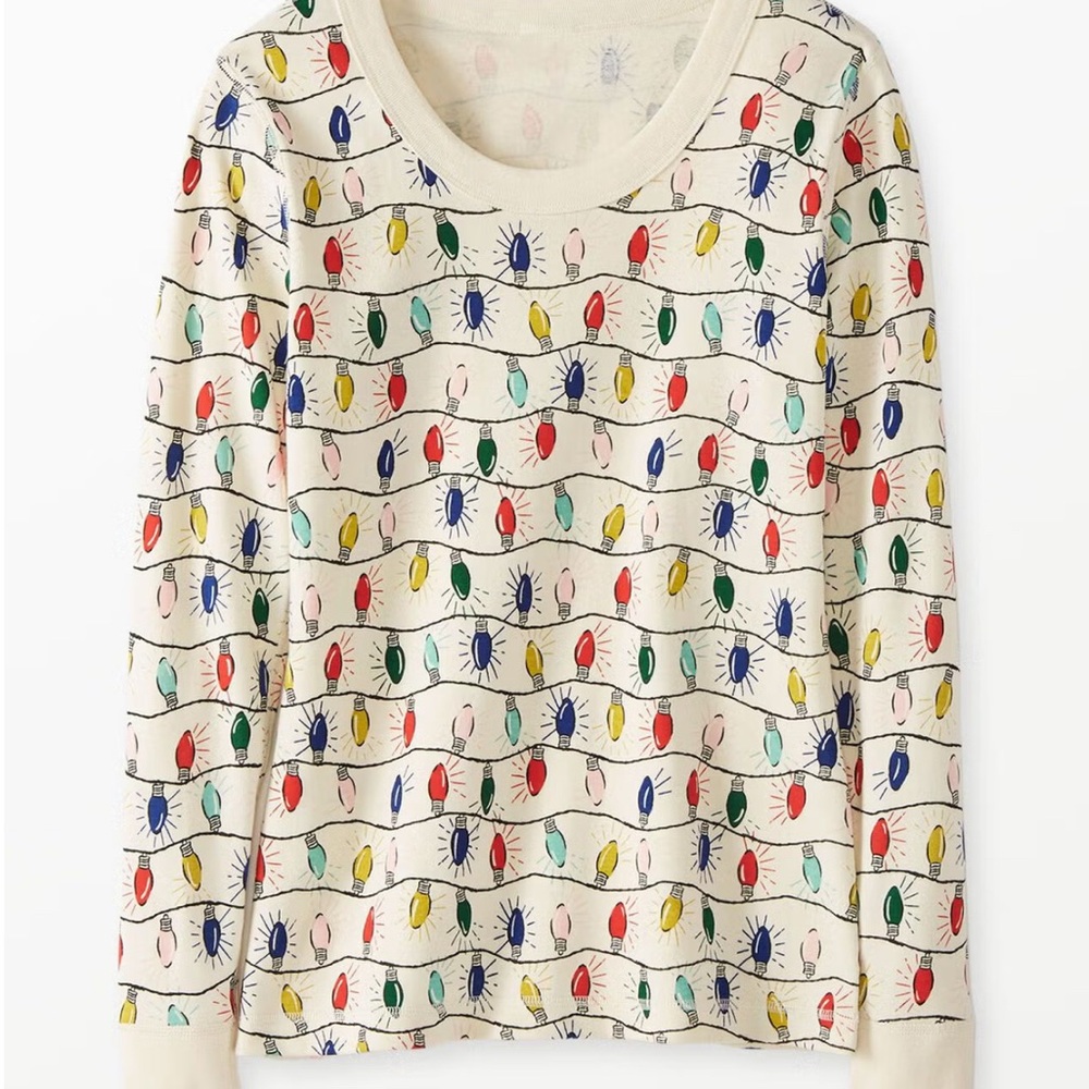 Hanna Andersson Cream Pajama Top with Festive Light Design
